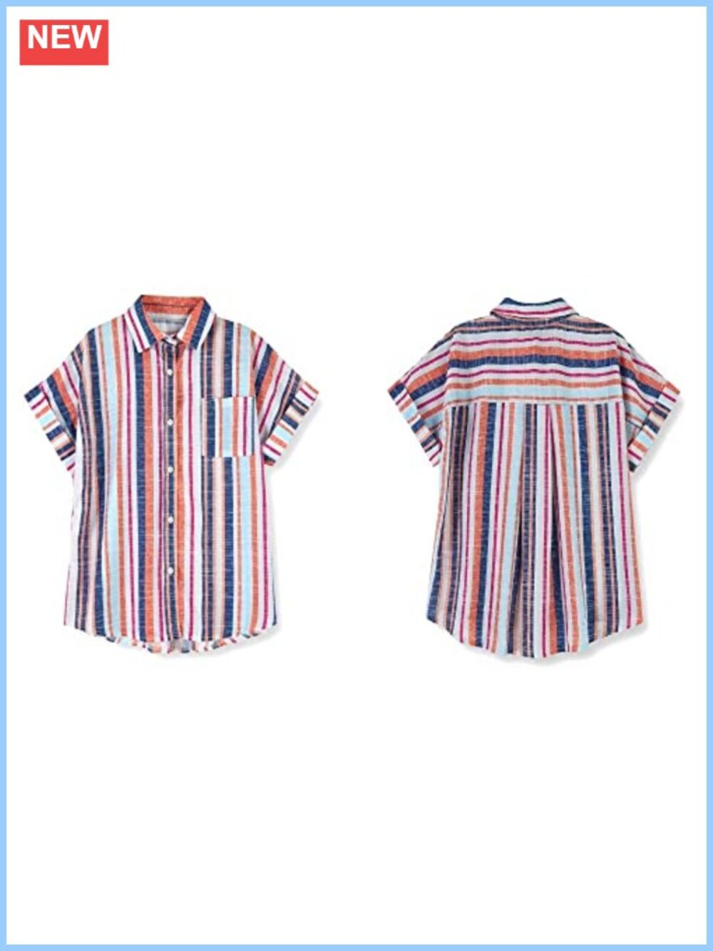 Women's Striped Button Down Blouse Short Sleeve V-Neck Loose Fit Business Work - Picture 2 of 6
